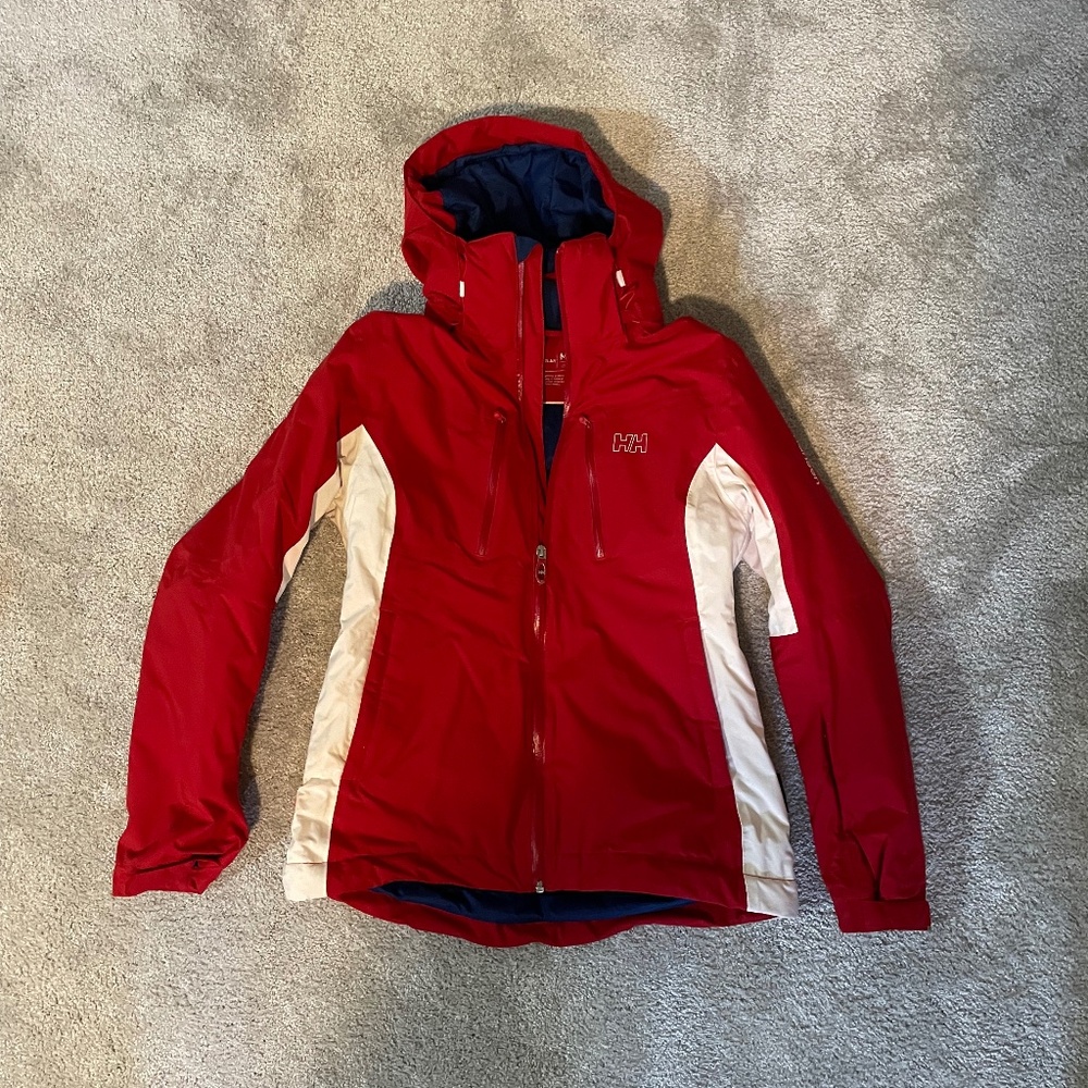 Helly Hansen Red and White Hooded Ski Jacket